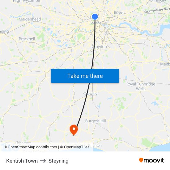 Kentish Town to Steyning map