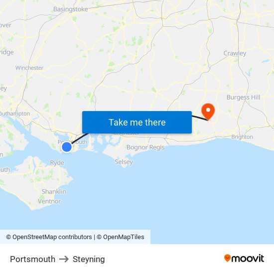 Portsmouth to Steyning map