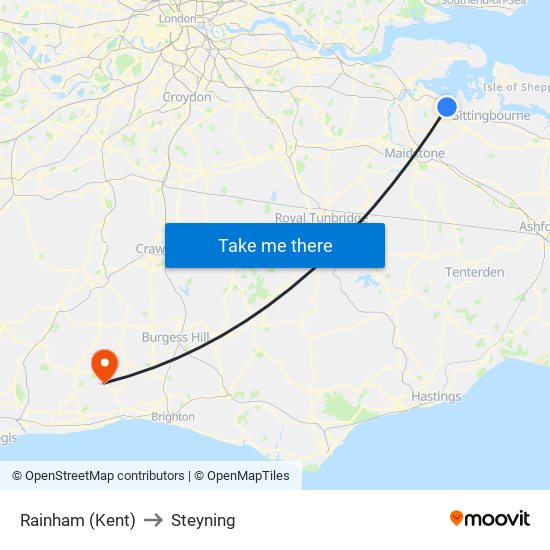 Rainham (Kent) to Steyning map