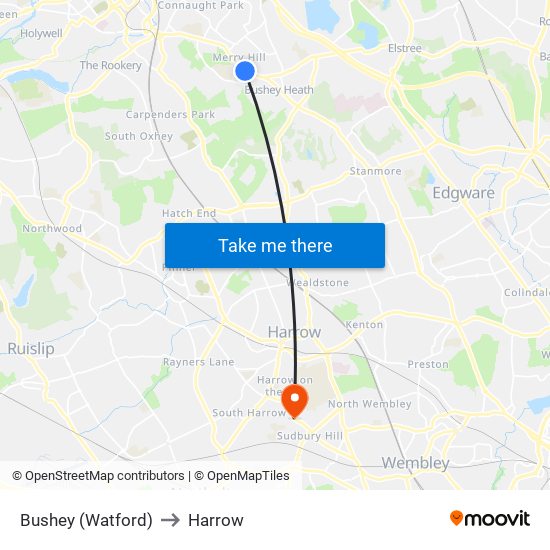 Bushey (Watford) to Harrow map