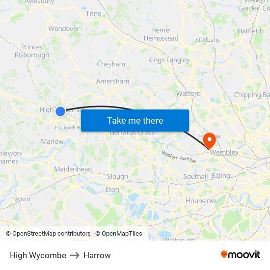 High Wycombe to Harrow map