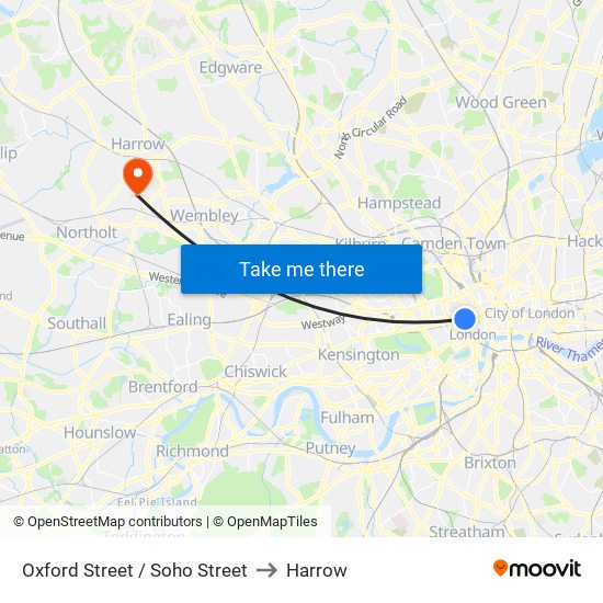 Oxford Street / Soho Street to Harrow map