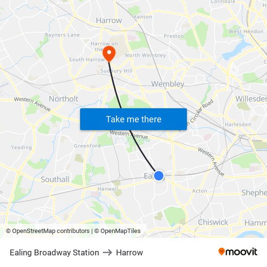 Ealing Broadway Station to Harrow map