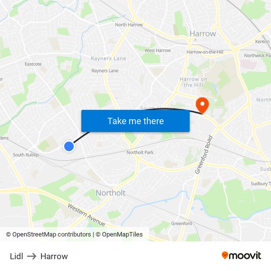 Lidl to Harrow map