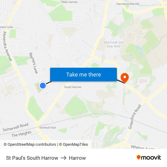 St Paul's South Harrow to Harrow map
