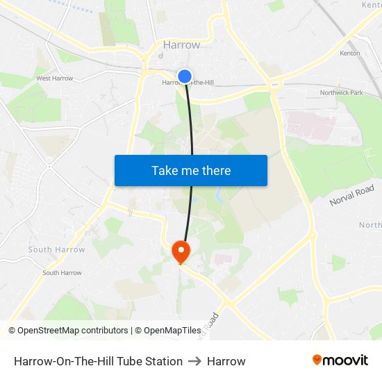 Harrow-On-The-Hill Tube Station to Harrow map