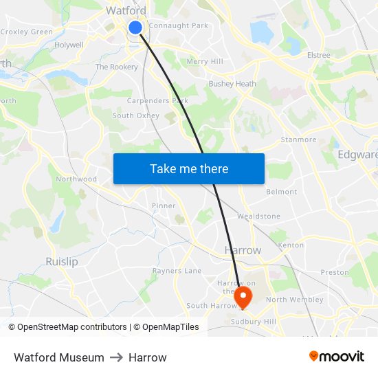 Watford Museum to Harrow map
