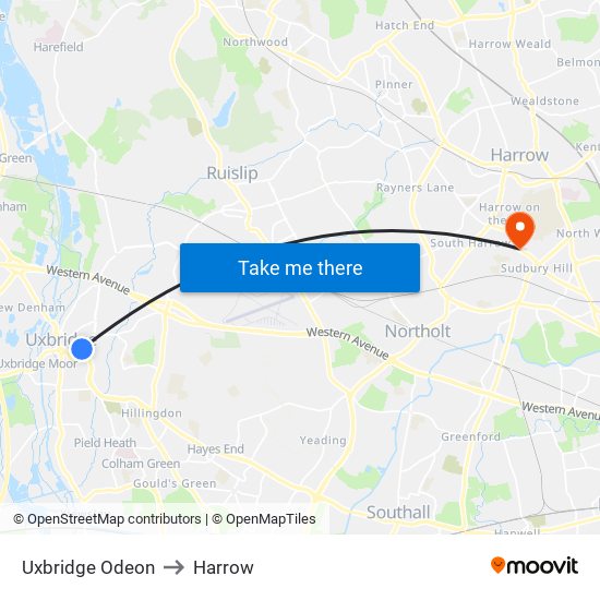 Uxbridge Odeon to Harrow map