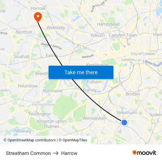Streatham Common to Harrow map