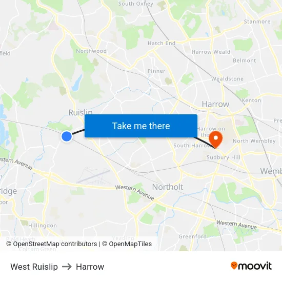 West Ruislip to Harrow map
