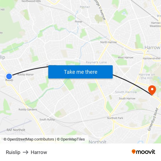 Ruislip to Harrow map