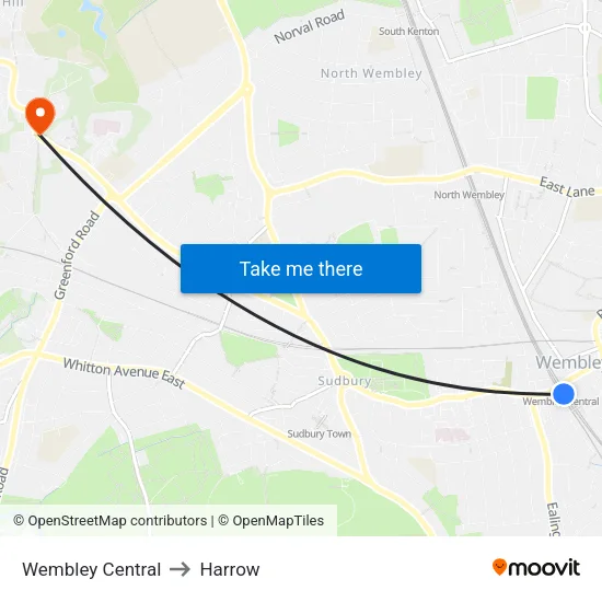 Wembley Central to Harrow map