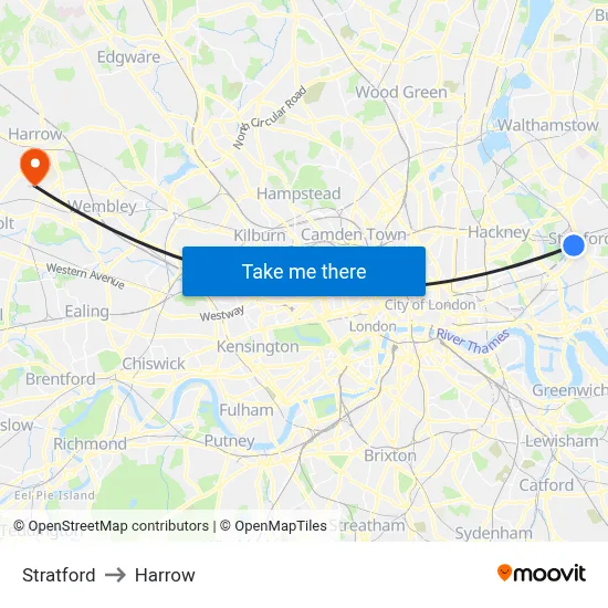 Stratford to Harrow map