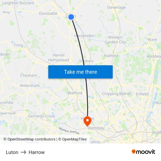 Luton to Harrow map