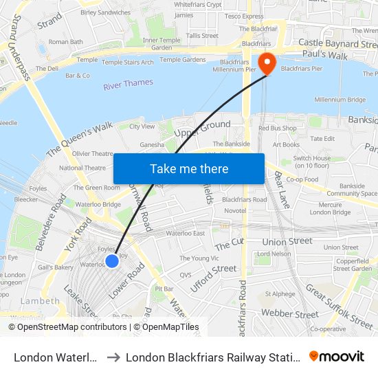 London Waterloo to London Blackfriars Railway Station map