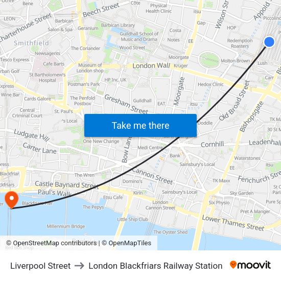 London Liverpool Street Station Map Liverpool Street, City Of London To London Blackfriars Railway Station,  London With Public Transportation