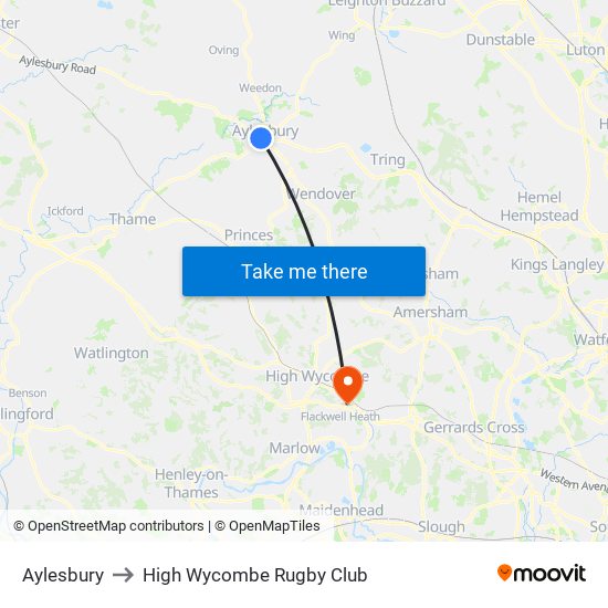 Aylesbury to High Wycombe Rugby Club map