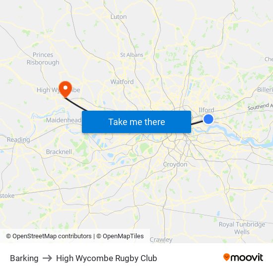 Barking to High Wycombe Rugby Club map