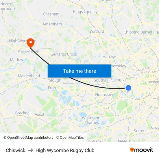Chiswick to High Wycombe Rugby Club map