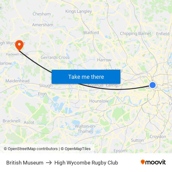 British Museum to High Wycombe Rugby Club map