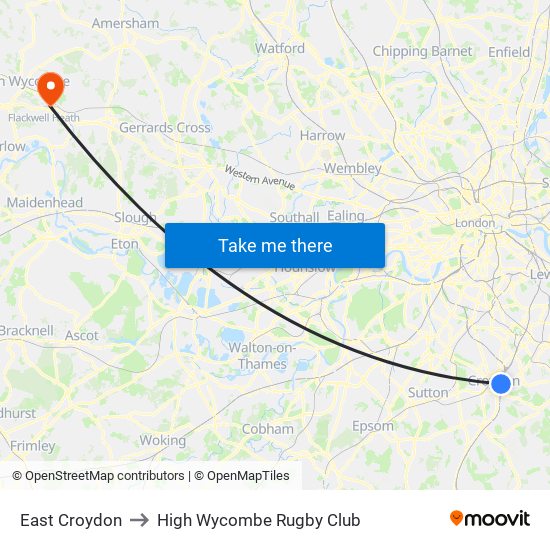 East Croydon to High Wycombe Rugby Club map