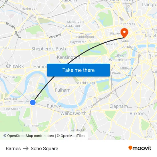 Barnes to Soho Square map