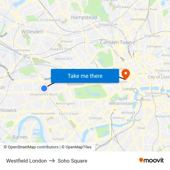 Westfield London to Soho Square map