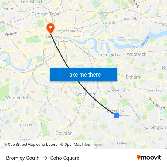 Bromley South to Soho Square map