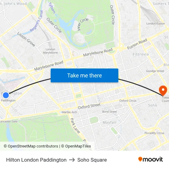 Hilton London Paddington to Soho Square map