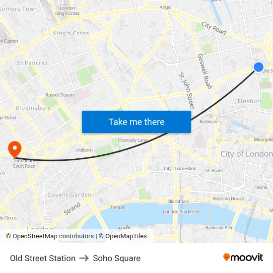 Old Street Station to Soho Square map