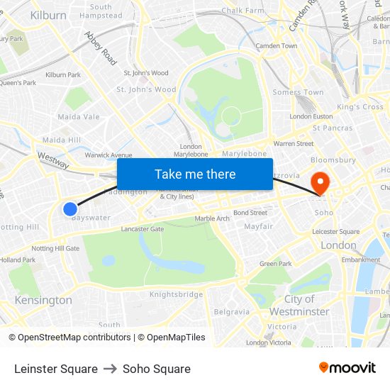 Leinster Square to Soho Square map
