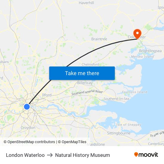 London Waterloo to Natural History Museum map