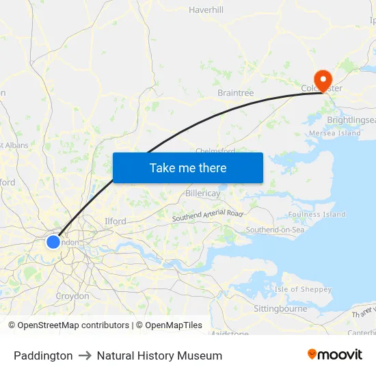 Paddington to Natural History Museum map