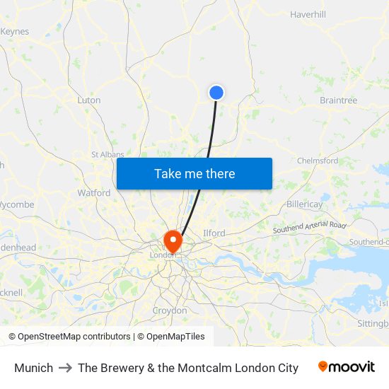 Munich to The Brewery & the Montcalm London City map