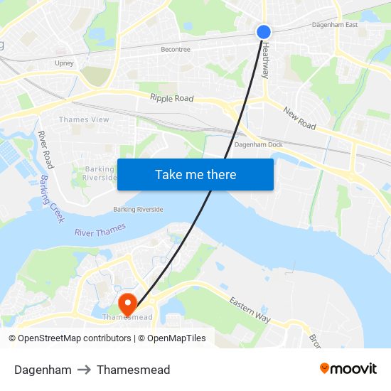 Dagenham to Thamesmead map