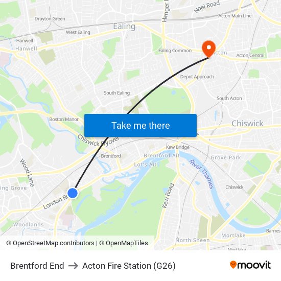 Brentford End to Acton Fire Station (G26) map