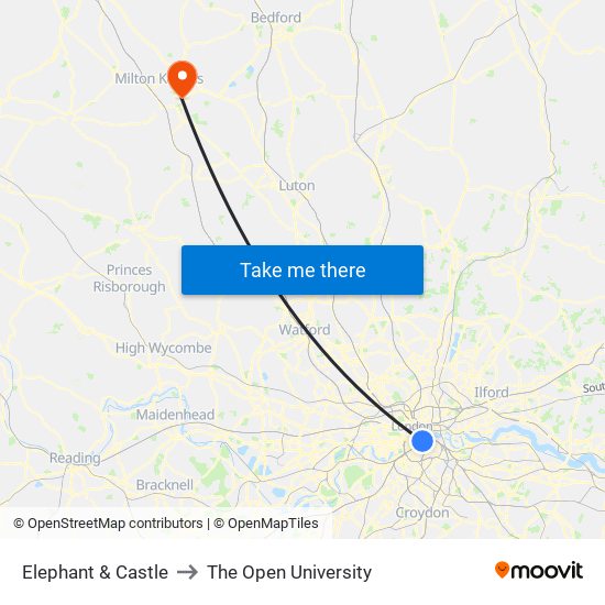 Elephant & Castle to The Open University map