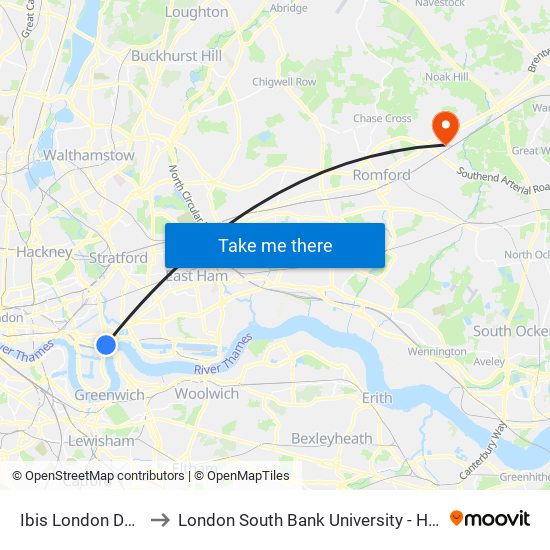 Ibis London Docklands to London South Bank University - Havering Campus map