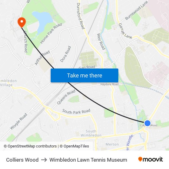 strategie Derbevilletest verdwijnen Colliers Wood, London to Wimbledon Lawn Tennis Museum, Wimbledon with  public transportation