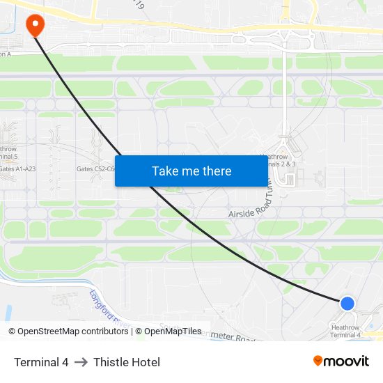 Terminal 4 to Thistle Hotel map