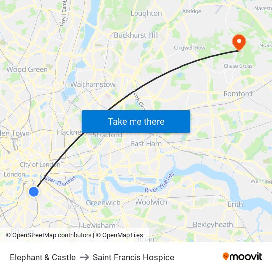 Elephant & Castle to Saint Francis Hospice map
