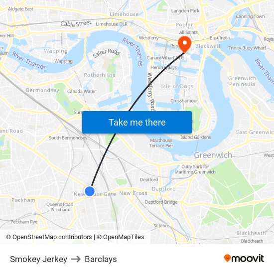 Smokey Jerkey to Barclays map