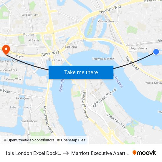 Ibis London Excel Docklands to Marriott Executive Apartments map