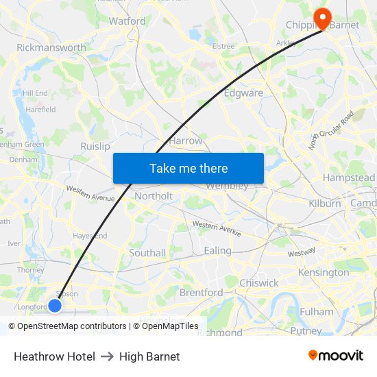 Heathrow Hotel to High Barnet map