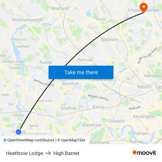 Heathrow Lodge to High Barnet map