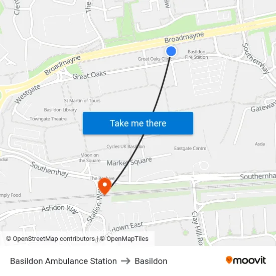 Basildon Ambulance Station to Basildon map