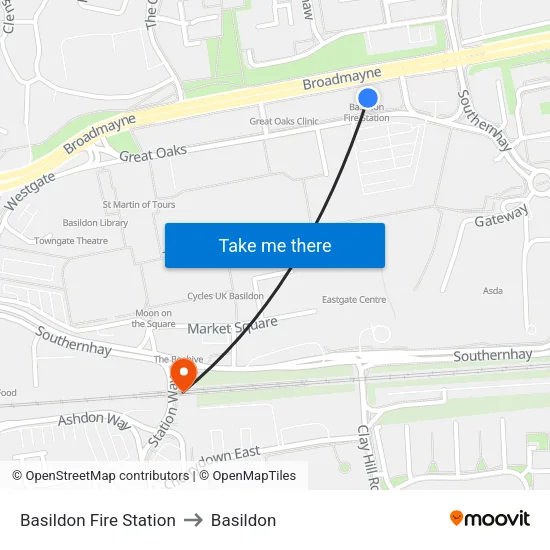 Basildon Fire Station to Basildon map