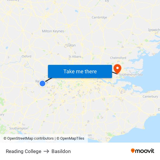 Reading College to Basildon map