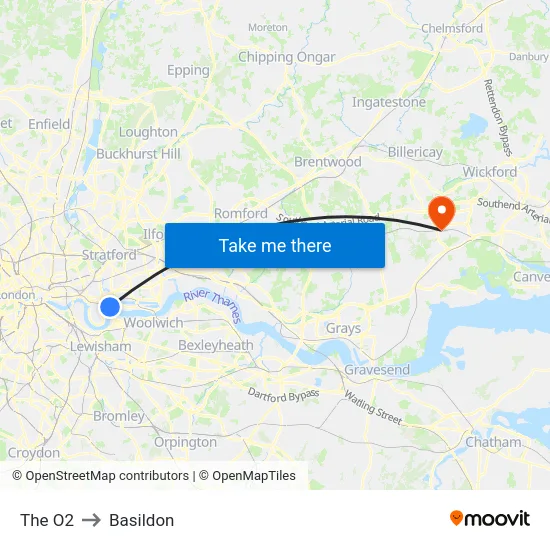 The O2 to Basildon map