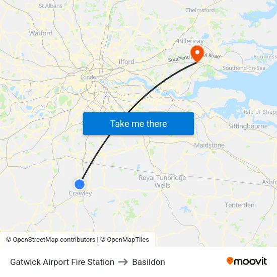 Gatwick Airport Fire Station to Basildon map